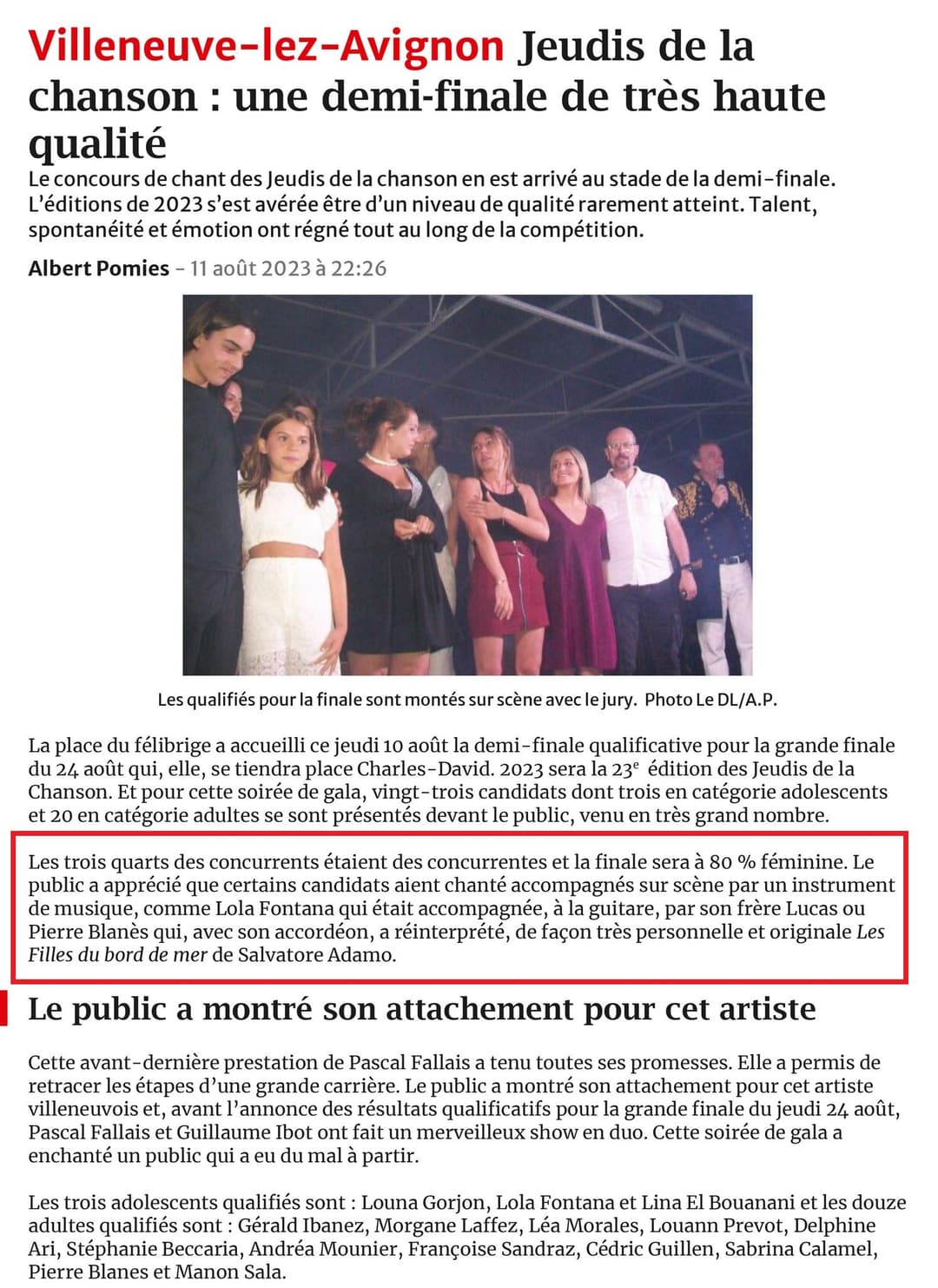 Photo de concours de chant de Pierre Blanes