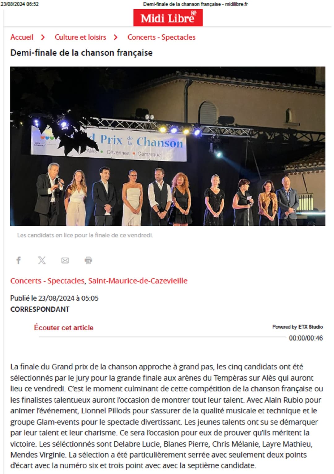 Photo de concours de chant de Pierre Blanes